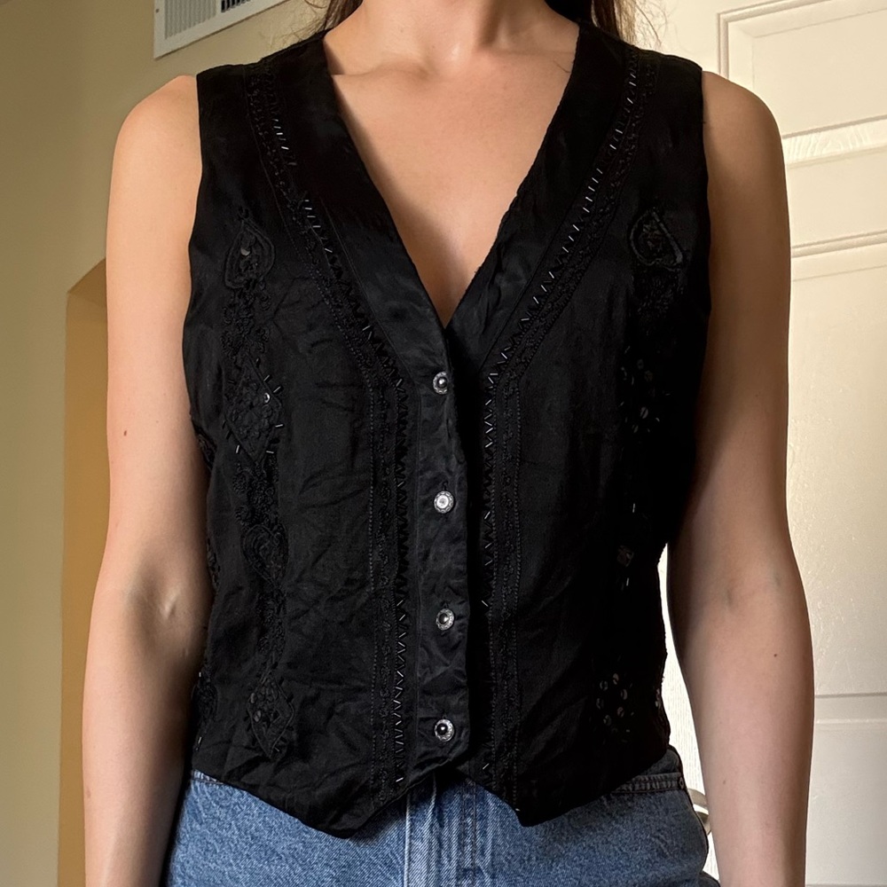 Vintage Black Sequined Vest